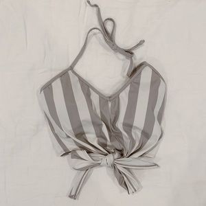 Kortni Jeane Gray & White Striped Multi-tie Swimsuit Top